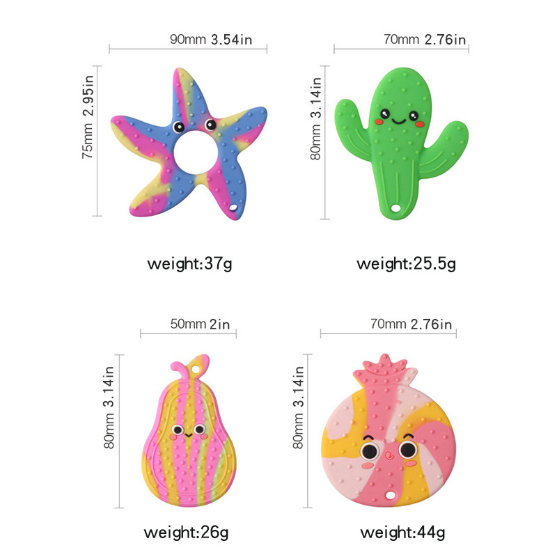 OEM/ ODM Food Grade Silicone Anti-dropping Silicone Baby Soft Fruit Shape Teether Molars for Feeding Teether Set Sensory Toy